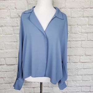Aritzia Babaton Martin Blouse in Smokey Blue Dolman Sleeve V-neck Boxy Sz Lg NWT